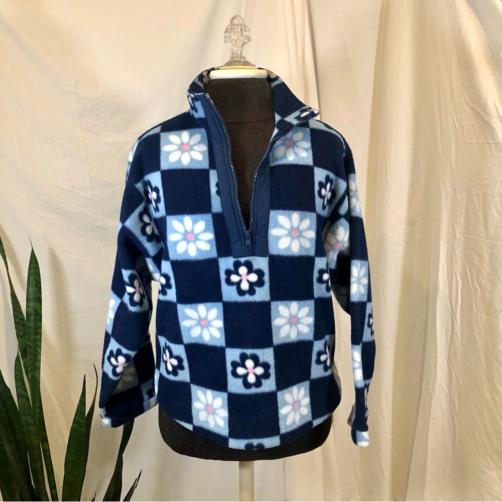 ❤️ LAST DAY Vintage Y2K Retro Floral Print 3/4 Zip Fleece Pullover Jacket - Picture 12 of 14